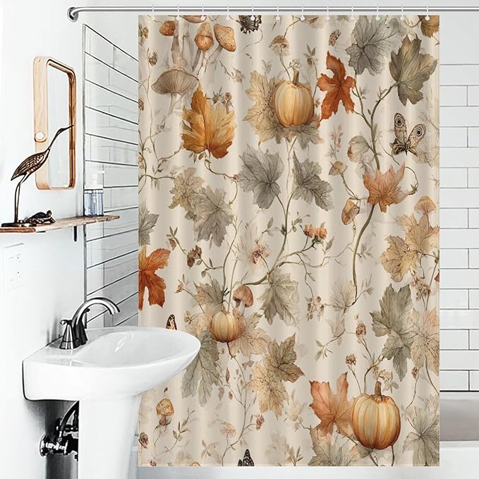 Fall Pumpkin Autumn Thanksgiving Shower Curtain Waterproof Washable Fabric Bathroom Shower Curtains for Bathroom Decorations Home Indoor Decor 47x72Inch