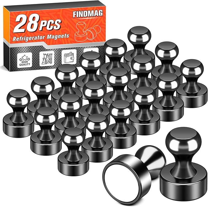 FINDMAG Refrigerator Magnets, Small Black Whiteboard Magnet, Super Strong and Cool Fridge Magnet, Dry Erase Board Magnets for Kitchen, School, Bulletin Board, Map, Arts, Crafts, Photos, Pack of 28