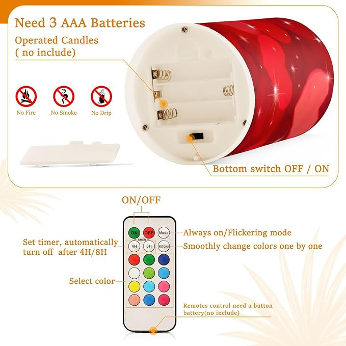 ALAZA Valentines Day Glitter Red Hearts Flickering Flameless Candles Battery Operated with Remote Timer,Tea Light Candles LED Pillar Votive Candles Set of 2 for Outdoor Indoor Decorations