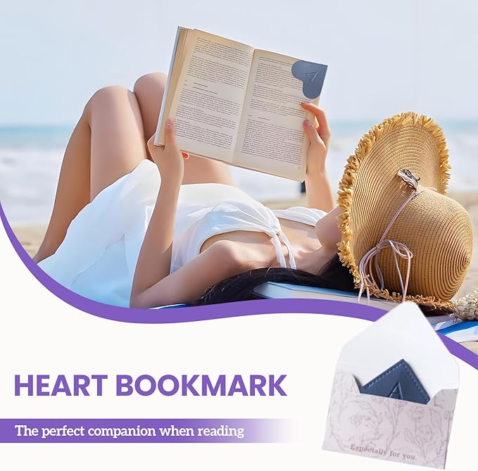 MOTEERLLU Personalized Leather Heart Bookmark with Initials, Cute Custom Corner Bookmarks for Reading Women, Men, Kids, Teachers, Book Lovers Gifts(Blue W)