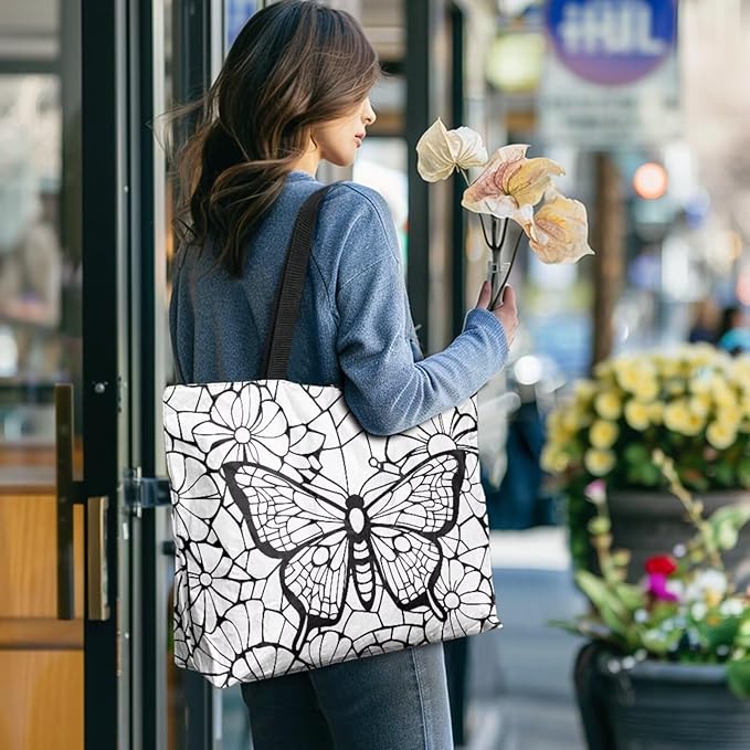 Cartoon Animal Printed DIY Coloring Tote Bag Waterproof Paper Handbags for Women Large Travel Shoulder Bags Purses