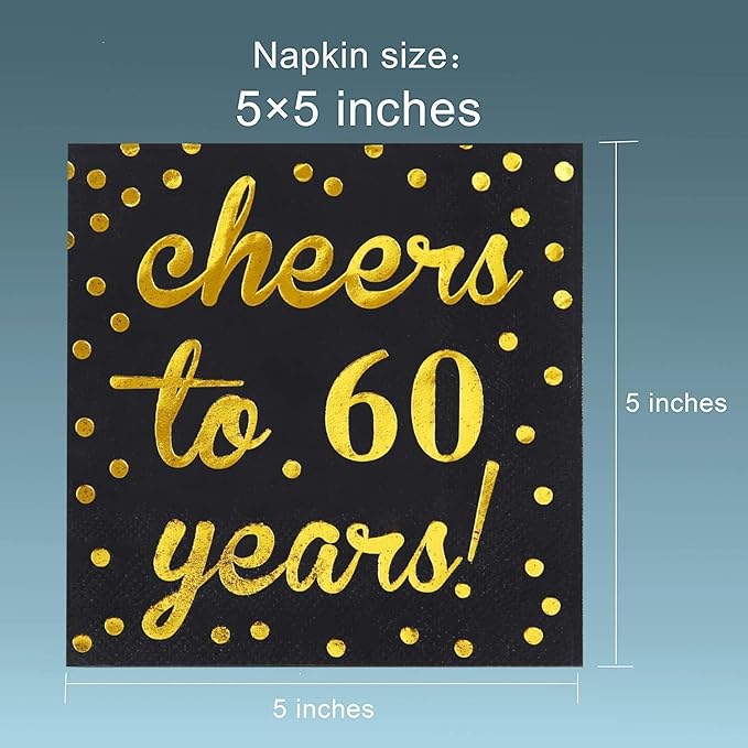 Elcoho 60 Pack Cocktail Napkins 60th Birthday Decorations Luncheon Napkins for Birthday, Anniversary Party Supplies (60th Anniversary)