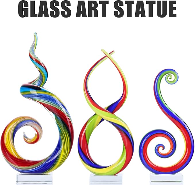 XMGZQ 13.7" Colour Hand-Blown Art Glass Sculpture,Abstract Rainbow Swirl Style Sea Glass Statue and Figurine,Coastal Ocean Nautical Home Decor,Shelf,TV Stand,Tabletop Centerpieces,Wonderful Gift