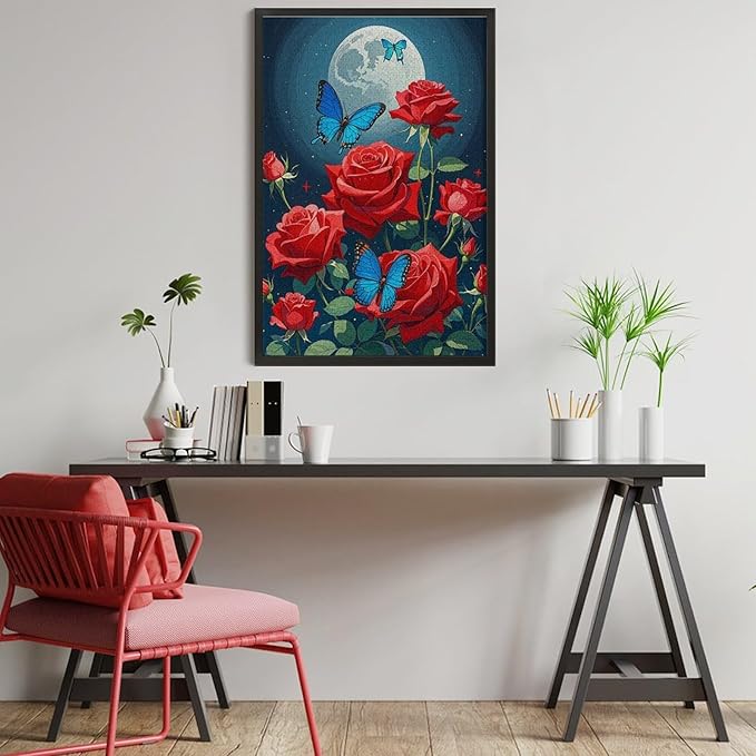 Jigsaw Puzzles for Adults 1000 Piece - Butterfly Red Rose Garden Wooden Puzzles, Unique Gifts for Wall Art，Family Puzzles，Educational Games，Challenge Puzzles