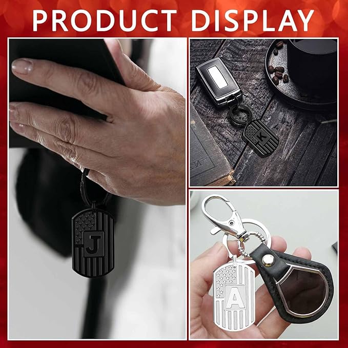 Valentines Day Gifts for Him -Initial Keychain Gifts for Men,A-Z Letter American Flag KeyChain for Men