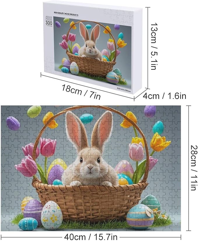 Wooden Puzzle - Easter Tulips Bunny Jigsaw Puzzles，Wooden Puzzles for Adults 300 Pieces Challenge Puzzles，Educational Games，Family Puzzles，Unique Gifts for Wall Art,Funnny Puzzles