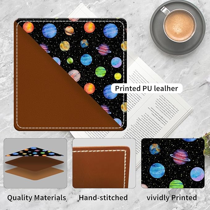 Cute Leather Bookmarks, Fun Triangle Making Corner Bookmark, Book Accessories for Reading Book Lovers, Unbreakable Page Markers for Women Men Colorful Planets Stars