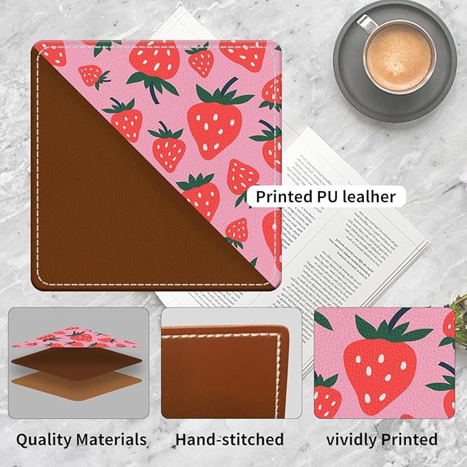 Cute Leather Bookmarks, Fun Triangle Making Corner Bookmark, Book Accessories for Reading Book Lovers, Unbreakable Page Markers for Women Men Pink Cute Strawberry