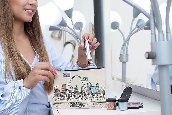 Cities Around the World Artwork Cosmetic Bag Series – Designed in USA, Travel Makeup Bag with Zipper, Souvenir Gift for Women, Artwork Organizer for Purse or Toiletry (St Louis)