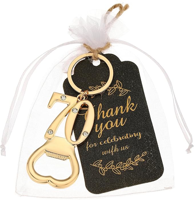 24 pcs 70th Gold Keychain Bottle Opener Birthday Party Favors for Guests,70th Beer Bottle Opener Favors Bulk for Birthday Anniversary Souvenirs Party Decor Supplies (Gold 70th)