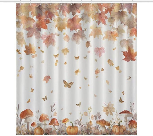 Fall Pumpkin Shower Curtain Autumn Maple Leaves Thanksgiving Harvest Waterproof Washable Fabric Bathroom Shower Curtains for Bathroom Decorations Home Indoor Decor 64x72Inch