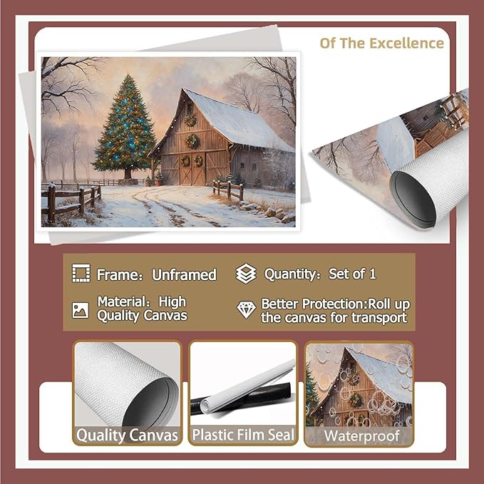 Vintage Sunset Winter Barn Print Country Farm Nature Scenery Decorative Painting Suitable for Home Decor Bathroom Bedroom Living Room Decor20x30in(50x75cm)- Unframed