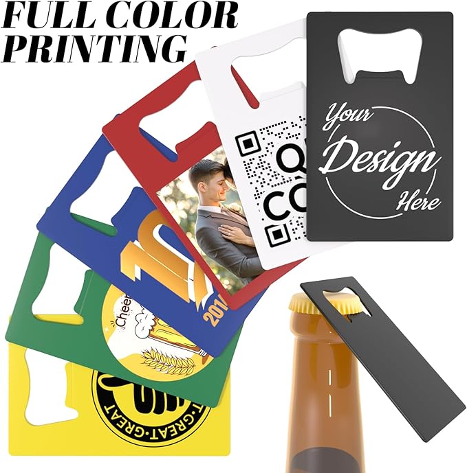 5-100 Custom Credit Card Bottle Opener – Full-Color Personalized Printing with Image/LOGO/Text – Great for Wedding Favors, Event Gifts, Brewery, Bar, Party, Restaurant