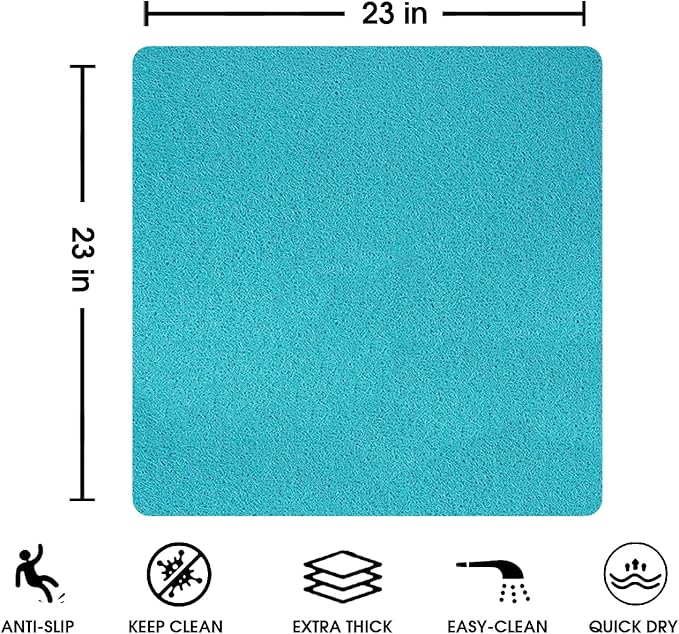Non Slip Shower Mat, Comfortable Bath mat for Textured Surface,Quick Drying Easy Cleaning Shower Floor Mat for Wet Area,Without Suction Cups Blue 23 x 23