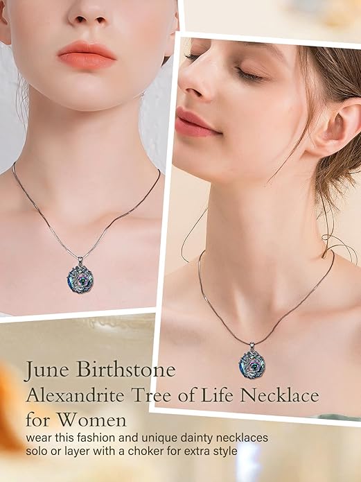 TOUPOP Tree of Life Birthstone Necklace 925 Sterling Silver Pendant Austrian Crystal Jewelry Anniversary Valentine's Day Birthday Gifts for Women Mom Her Wife