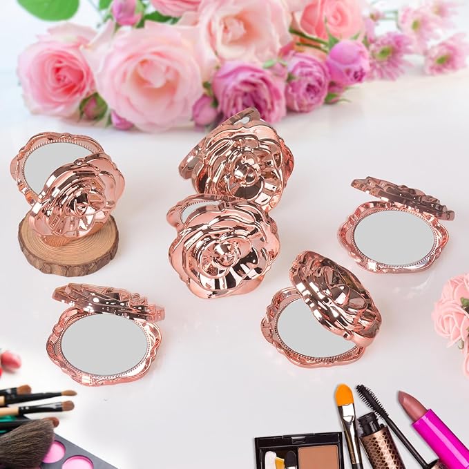 50 Set of Rose Compact Mirrors Bulk Quinceanera Wedding Party Favors Including Rose Shape Mirrors and Thank You Tags with White Organza Bags for quinceanera, Wedding Party Guests Souvenir Gift (50)