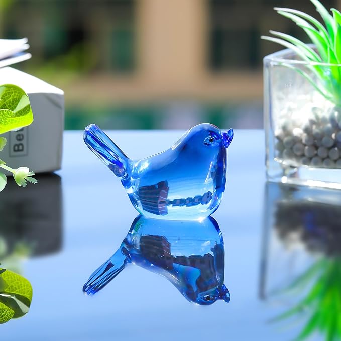 Crystal Blue Birds Figurines, Glass Bird Figurines Paperweights Birthday Christmas Crystal Birds Gifts for Bird Lover Women Mom, Bluebird of Happiness Glass Figurine (Blue)
