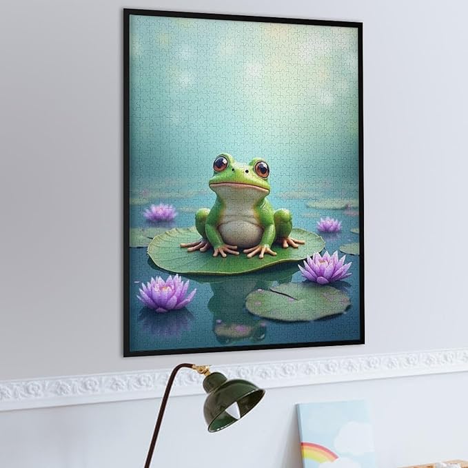 Puzzles for Adults 1000 Pieces Wooden Jigsaw Puzzle - Lotus Pond Frog Theme Puzzle，Party Games，Family Toys，Educational Puzzles，Stress Relief Wooden Puzzle，Gifts for Family，Colleagues and Friends