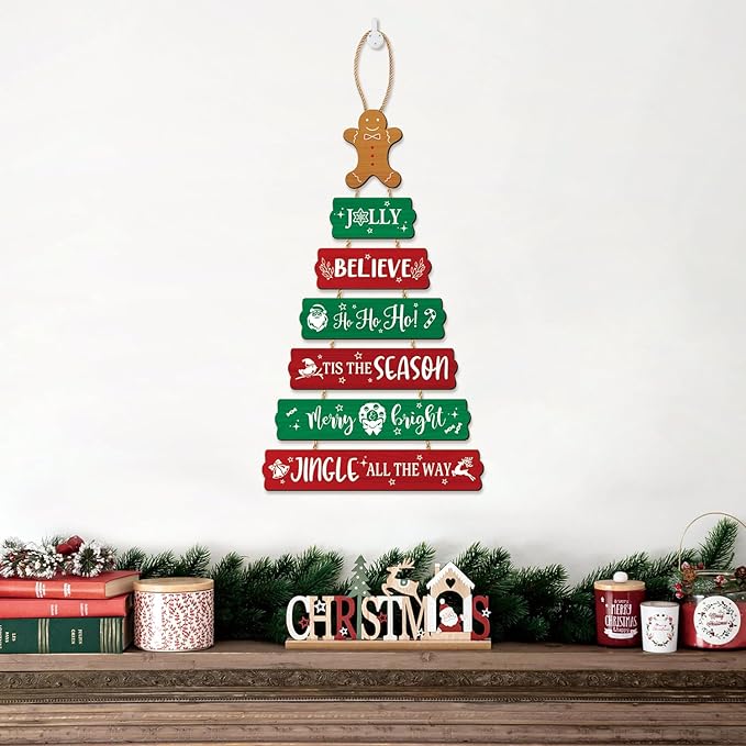 CHDITB Christmas Wall Decor,Santa Claus Wooden Hanging Sign, Tgingerbread Man Wood Sign, Winter Welcome Xmas Door Sign, Merry Christmas Wall Door Sign,Christmas Sign for Wall Door Hanger Winter Decor