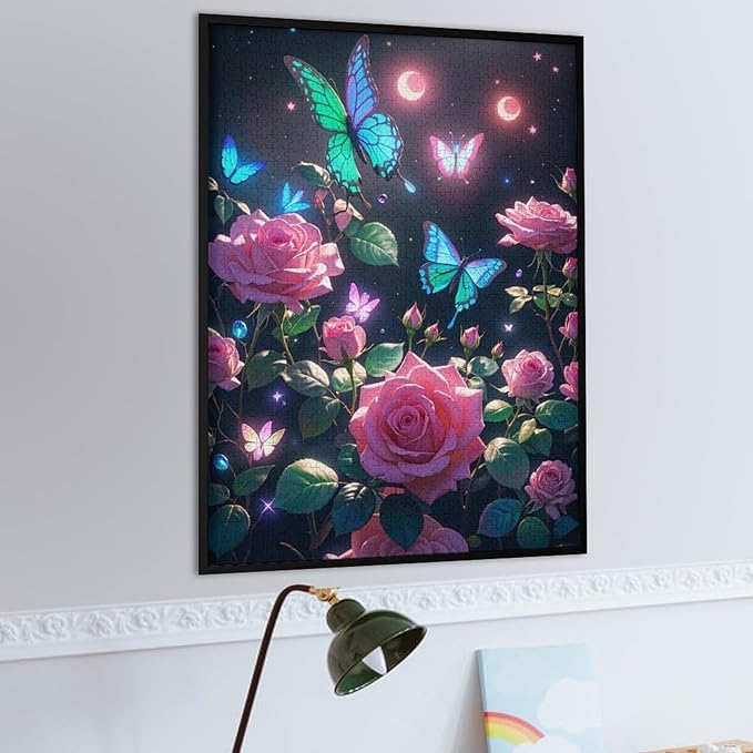 Wooden Puzzles 1000 Piece，Butterfly and Rose Themed Jigsaw Puzzles，Family Puzzles，Unique Gifts for Wall Art，Funny Puzzles，Stress Relief Games，Puzzle Games
