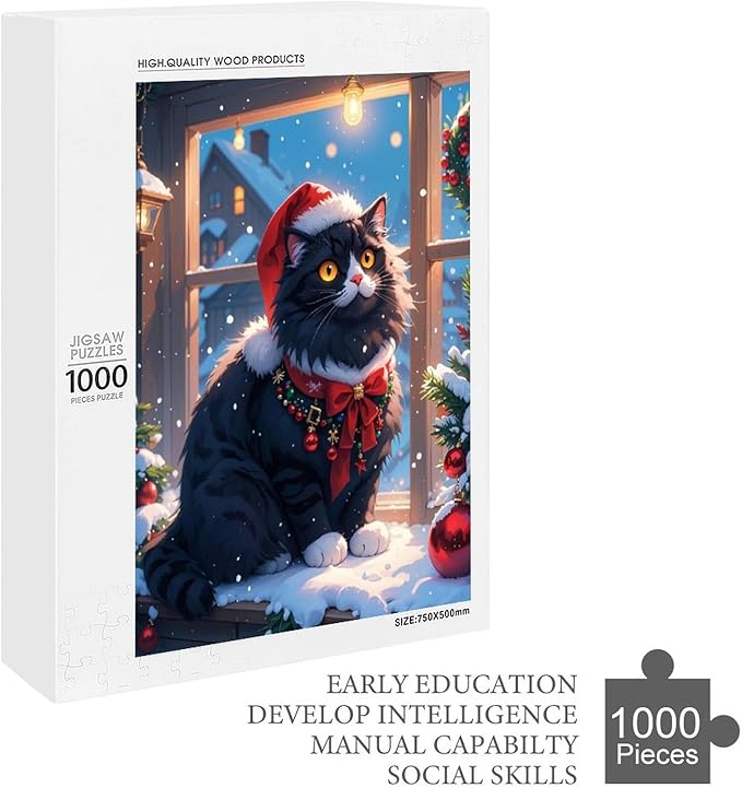 Jigsaw Puzzles for Adults 1000 Piece - Christmas Black Cat Wooden Puzzles, Challenge Puzzles Puzzle Games, Stress Relief Games, Funny Puzzles