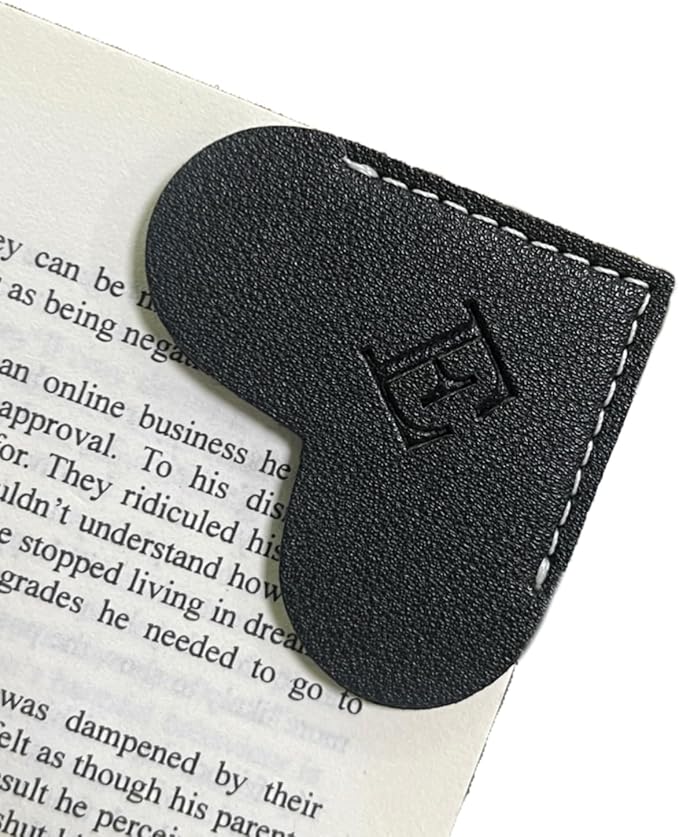 Personalized Leather Book Marks, Heart Bookmark, Unique Cute Handmade Letter Bookmarks Accessories for Reading Women, Teacher, Student, Book Lovers Book Mark Gifts (Black, E)