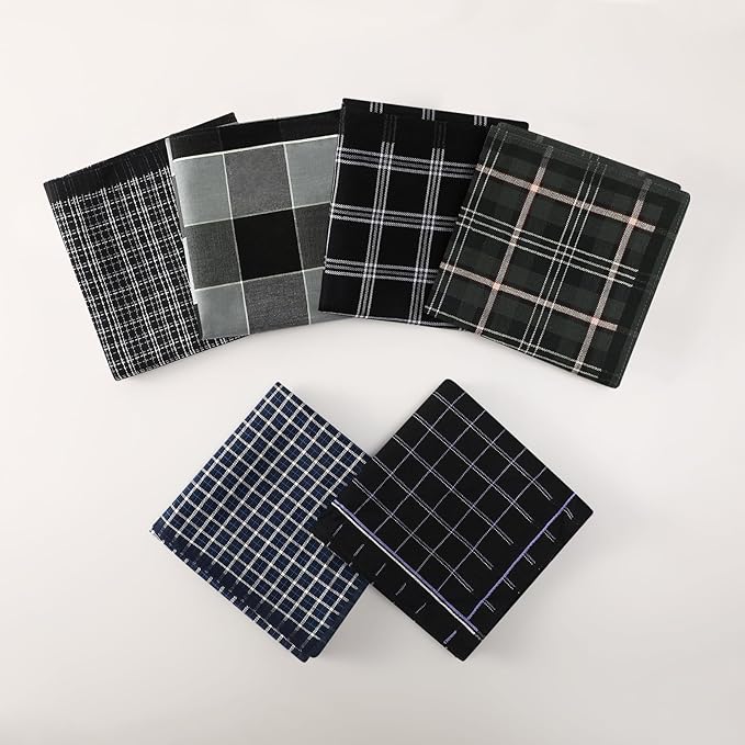 HOULIFE Men’s Handkerchiefs, Black Cotton Handkerchiefs for Men, 17x17 11 Pcs