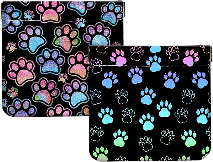 2Pcs PU Leather Small Squeeze Coin Purse Pouch Mini coin Bag Unique And Cute Wallet Cosmetic Bags Change Bag For Women Girls Men Dog Paw Pattern