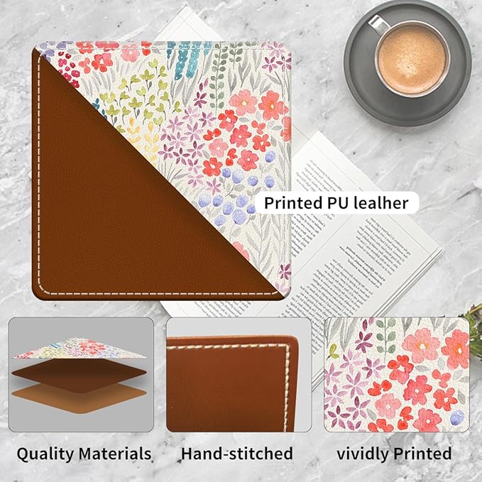 Cute Leather Bookmarks, Fun Triangle Making Corner Bookmark, Book Accessories for Reading Book Lovers, Unbreakable Page Markers for Women Men Boho Colorful Floral