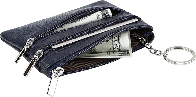 Women's Genuine Leather Coin Purse Mini Pouch Change Wallet with Keychain