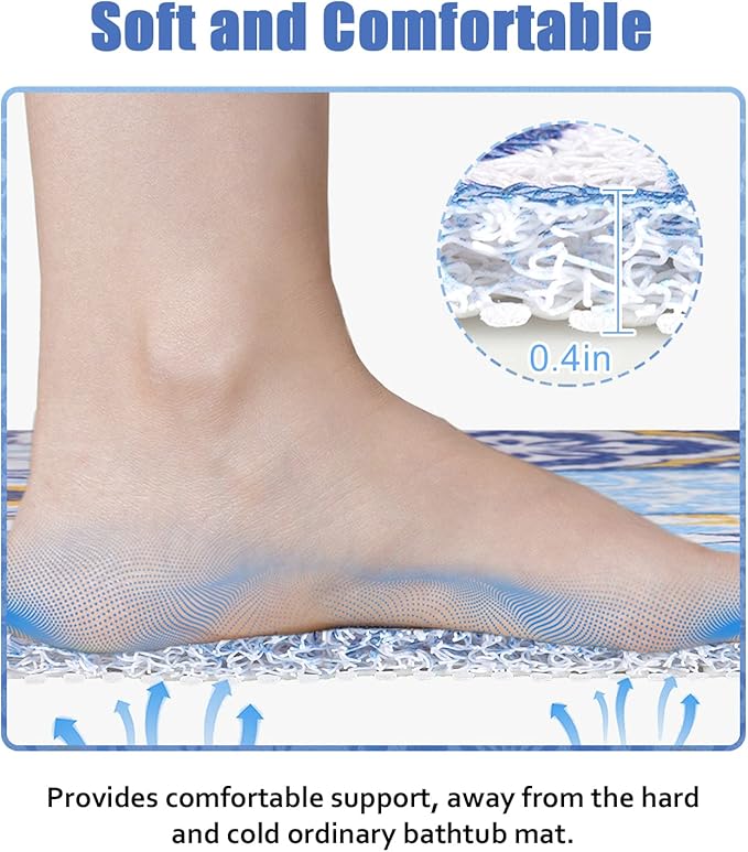 Shower Mat Non-Slip - 24x16 Inch, Soft Comfort Bath Mat with Drainage Holes, PVC Loofah Massage Bathmat for Shower,Tub,Bathroom,Wet Areas, Quick Drying