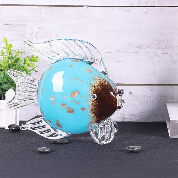 QIANLING Glass Fish Figurines - Coastal Home Decor, Modern Ocean Centerpieces for Living Room, Dining Area, Bathroom, Office, Coffee Table, Beach House, Nautical, Seaside, Entrance, Shelf Display