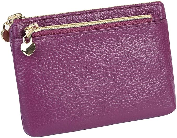 Women's Genuine Leather Coin Purse Zipper Pocket Size Pouch Change Wallet, Purple