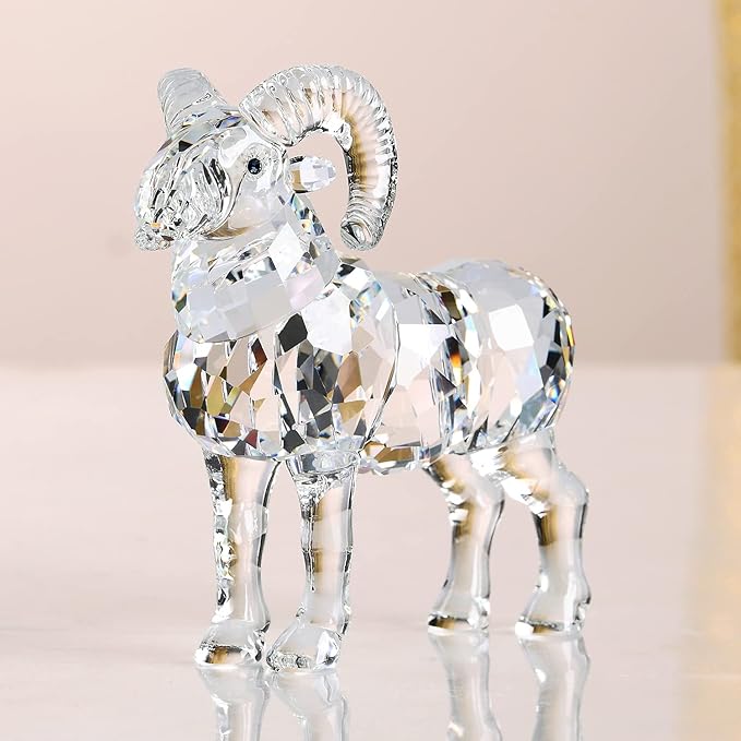 Realistic Animal Crystal Goat Art Figurine Collection Table top Ornament Statue Home Decor (White)