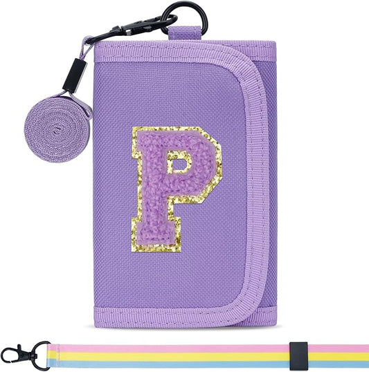 Christmas Gifts for Girls 3 4 5 6 7 8 9 10 11 12 Years Old Kids Wallet Cute Initial Coin Purse Toddler Wallet with Magic Sticker (Purple, P)