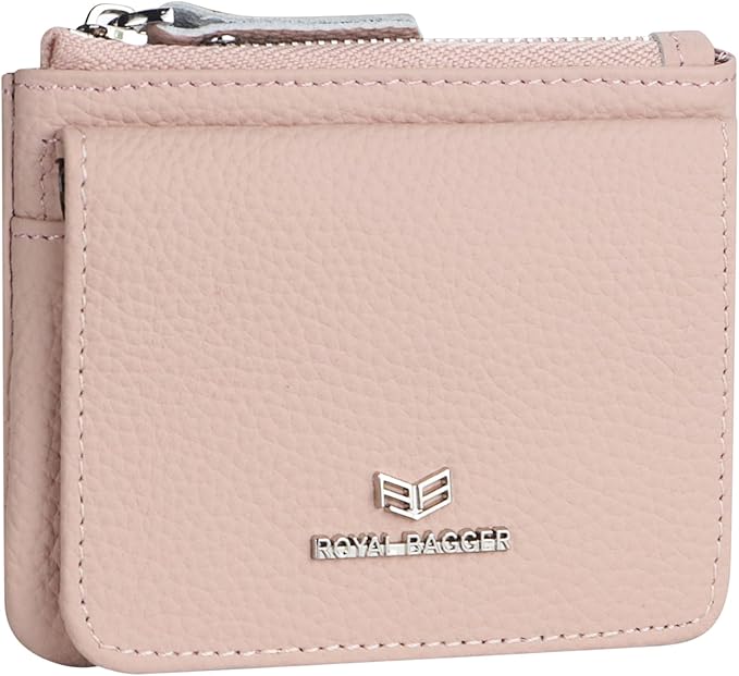 Royal Bagger Genuine Leather Women's Coin Purse - RFID Blocking Small Wallet, Casual Zipper Change Pouch for Daily Use 3200 (Light Pink)