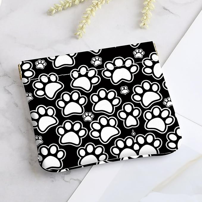 2Pcs PU Leather Small Squeeze Coin Purse Pouch Mini coin Bag Unique And Cute Wallet Cosmetic Bags Change Bag For Women Girls Men Black and white paw prints