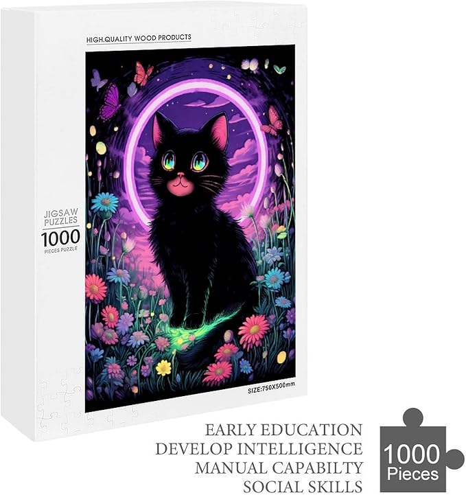 Jigsaw Puzzles for Adults 1000 Piece - Black Cat Under The Moon Themed Wooden Puzzles，Educational Games，Family Puzzles，Unique Gifts for Wall Art ，Funny Puzzles，Stress Relief Games，Puzzle Games