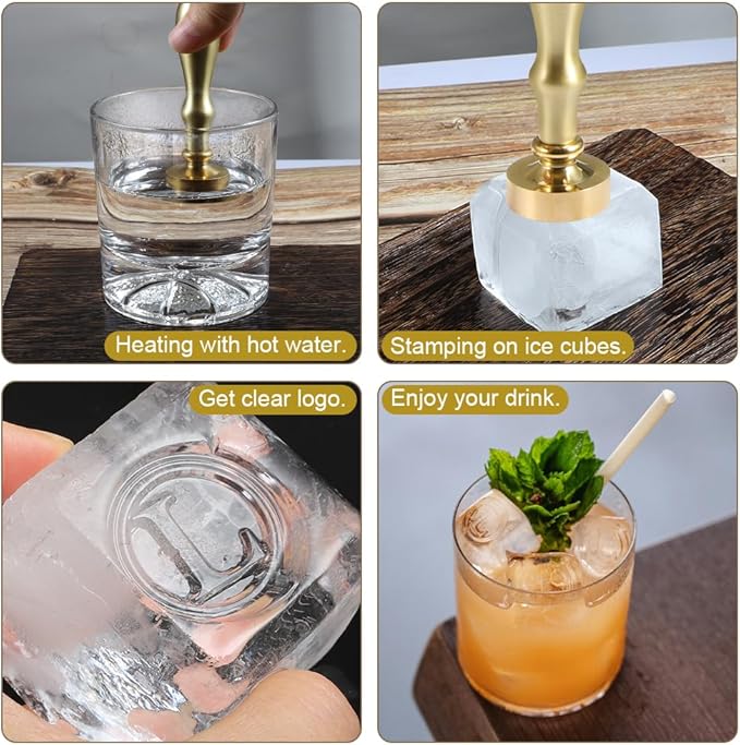 Ice Cube Stamp for Cocktails Ice Stamp Brass Head with Handle, Ice Branding Stamp for Ice Cubes Cocktail Whiskey Drinks Party Wedding Making DIY Crafting (Letter L)
