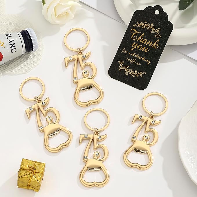 24 pcs 75th Gold Keychain Bottle Opener Birthday Party Favors for Guests,75th Beer Bottle Opener Favors Bulk for Birthday Anniversary Souvenirs Party Decor Supplies (Gold 75th)