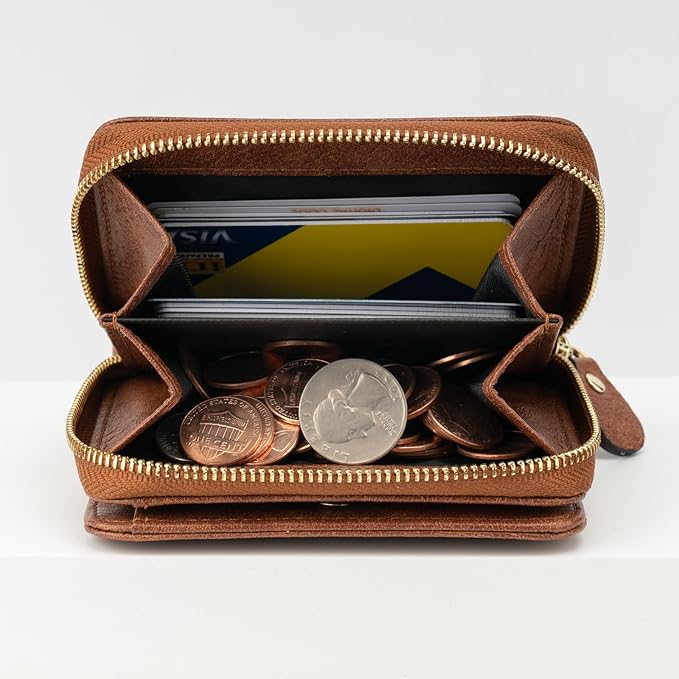 Genuine Small Wallet for Women, Slim RFID Blocking Credit Card Holder with ID Window, Compact Purses for Women with 17 Card Slots
