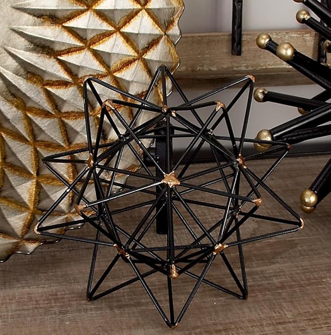 Deco 79 Metal Geometric Decorative Sculpture Home Decor Statue with Gold Accents, Accent Figurine 7" x 7" x 7", Black
