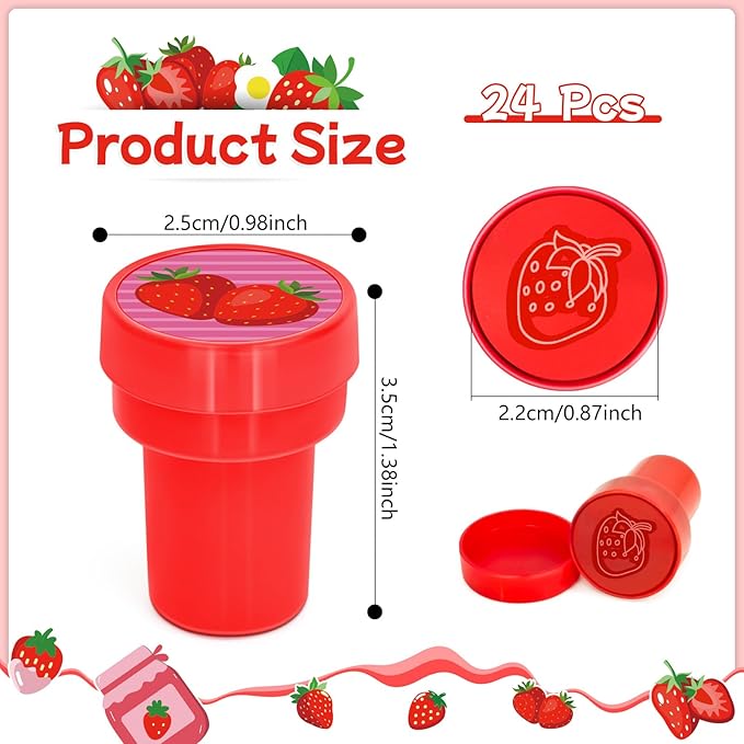 Cinrobiye 24 Pcs Strawberry Stampers, Cute Fruit Party Favors, Pink Stamps for Birthday Party Supplies, Carnival Prizes, Goodie Bag Fillers Pinata, Classroom Rewards, DIY Craft Activities