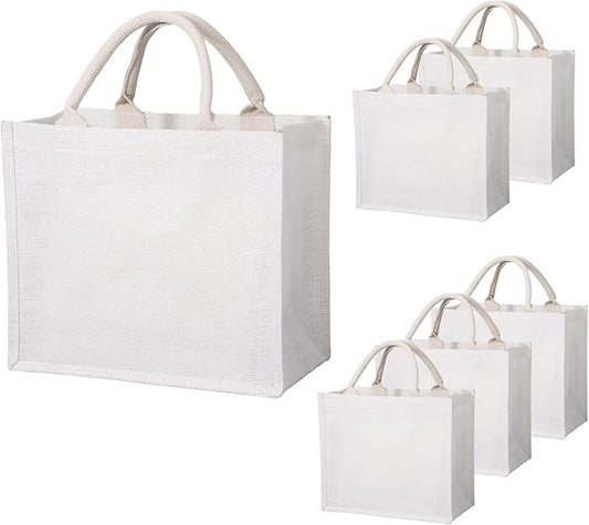 Segarty Jute Bag, 6 Pack Small White Reusable Burlap Tote Canvas Gift Favors Bags with Handles Blank Tote Bulk for Bridesmaid Wedding, Bachelorette Party, Beach Trip, Women Market Grocery Shopping