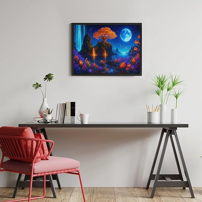 Meteor Shower and Moonlit Night 1000-Piece Wooden Jigsaw Puzzle, Night Sky Puzzle, Meteor Shower Scene, Relaxing Indoor Activity, Family Game Night, Mindful Leisure