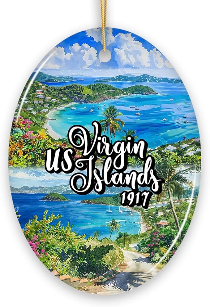 Artistic US Virgin Islands Ornament, Tropical Beach Paradise in Atlantic Ocean Christmas Souvenir (Version 2)