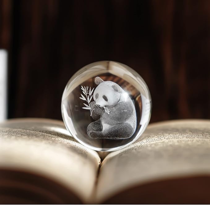ZEERSHEE 60mm Glass Laser Engraved Panda Ball with Stand Crystal Cute Panda Collectibles Figurines Table Centerpieces Paperweights Decoration for Home Panda Gifts for Women