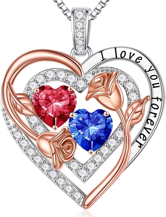 Iefil Valentines Day Gifts for Her - Sterling Silver Birthstone Necklace Anniversary Birthday Gifts for Her Wife Mom Daughter