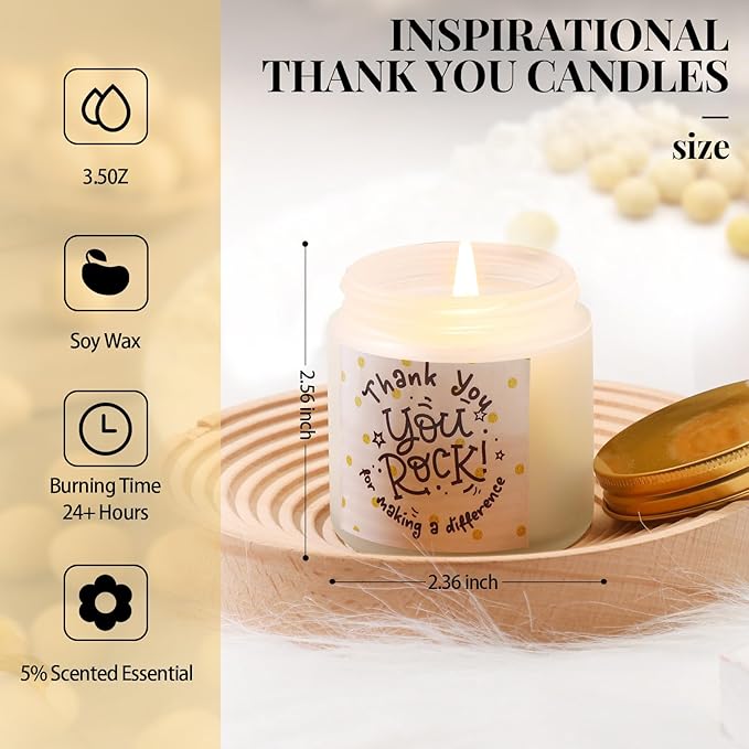 Roowest 10 Jars Thank You Gift Candles 3.5 oz Valentines Employee Appreciation Gifts Bulk Soy Wax Jar Inspirational Candle Thank You Coworkers Employee Women Secretaries Teacher(White,Simple,Delicate)