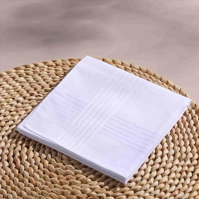 12 Pack Handkerchiefs for men, 100% Soft Cotton 16x16 Inch Men's Handkerchiefs, White Classic Pocket Hankies